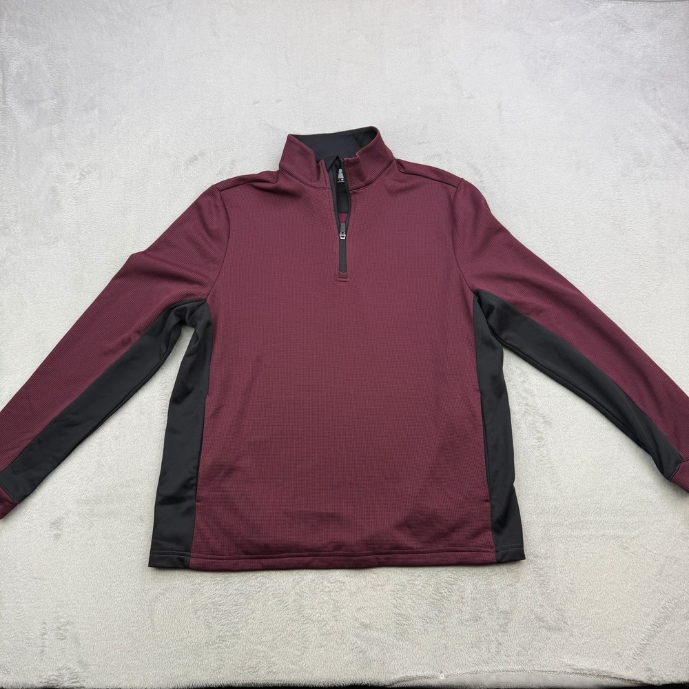 PGA Tour Quarter Zip Pullover Mens Medium Maroon Black Textured Golf Sweater